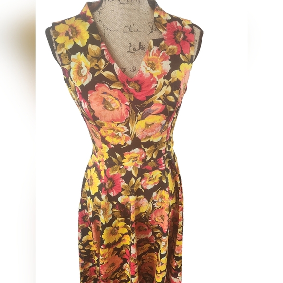 Sz 6 Hearts & Roses Floral Sleeveless Swinger's Dress - Picture 3 of 9